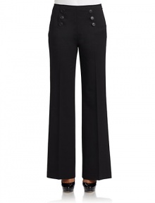 THE LOOKHigh-waistDecorative button detailsSide zip with button closureTHE FITRise, about 10Inseam, about 34THE MATERIALVirgin wool/elastaneCARE & ORIGINDry cleanImportedModel shown is 5'9 (175cm) wearing US size 4. THE LOOKHigh-waistDecorative button detailsSide zip with button closureTHE FITRise, about 10Inseam, about 34THE MATERIALVirgin wool/elastaneCARE & ORIGINDry cleanImportedModel shown is 5'9 (175cm) wearing US size 4.