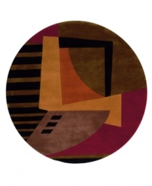 A round rug that is ideal for open spaces. The vivid colors and eye-catching abstractions create a rug with elegant, modern style. An arresting color palette that includes ebony, burnt red and orange gives the rug a striking color contrast which enriches any home with a buoyant, contemporary look. A round rug that is ideal for open spaces. The vivid colors and eye-catching abstractions create a rug with elegant, modern style. An arresting color palette that includes ebony, burnt red and orange gives the rug a striking color contrast which enriches any home with a buoyant, contemporary look.