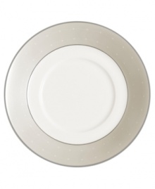 Set a dazzling tea or coffee service with this fine china saucer. From innovative designer Monique Lhullier's collection of dinnerware and dishes, it features a pearlescent border with glossy raised dots and a fine stitch-like pattern. Set a dazzling tea or coffee service with this fine china saucer. From innovative designer Monique Lhullier's collection of dinnerware and dishes, it features a pearlescent border with glossy raised dots and a fine stitch-like pattern.