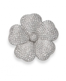 A beautiful blossom. Swarovski's floral-themed Marylou brooch adds a sparkling touch of springtime to your style all year long. Set in silver tone mixed metal, it glitters with an array of clear pavé crystals. Approximate diameter: 2 inches. A beautiful blossom. Swarovski's floral-themed Marylou brooch adds a sparkling touch of springtime to your style all year long. Set in silver tone mixed metal, it glitters with an array of clear pavé crystals. Approximate diameter: 2 inches.