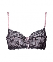 Stylish bra in fine black and pale rose synthetic fiber - outstandingly comfortable due to stretch content - model Dentelle by designer and top model Elle Macpherson - luxurious underwire bra in hip boudoir lace optic with floral pattern - non-padded 3/4 cups and slim adjustable straps - hook closure - fashionable balconnet shape, perfect for wide necklines - ideal, soft to the touch fit - creates a dream cleavage - stylish, sexy, seductive - pairs with almost all outfits