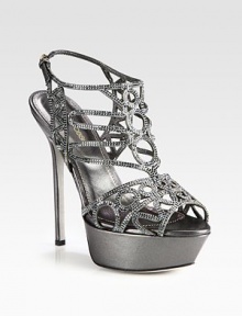 EXCLUSIVE AT SAKS. Statement-making platform pumps, impeccably constructed of fine silk and coated with shimmering crystals. Self-covered heel, 5½ (140mm)Covered platform, 1½ (40mm)Compares to a 4 heel (100mm)Nappa silk upper with Swarovski crystalsAdjustable ankle strapLeather lining and solePadded insoleMade in Italy