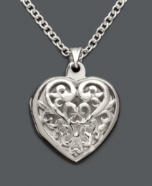 Your heart is full of memories. Showcase your most cherished with this sterling silver pendant by Giani Bernini featuring a filigree-patterned heart locket. Approximate length: 18 inches + 2-inch extender. Approximate drop: 1 inch.