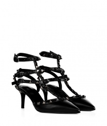 Opt for the iconic this season with Valentinos jet black leather pumps, decorated with characteristic rockstuds guaranteed to give that covetable edge to your outfit - Pointed toe, black leather upper with tonal leather straps and trim, platinum-toned hardware - Rounded kitten heel - Wear with everything from ankle jeans and blazers to cocktail dresses Opt for the iconic this season with Valentinos jet black leather pumps, decorated with characteristic rockstuds guaranteed to give that covetable edge to your outfit - Pointed toe, black leather upper with tonal leather straps and trim, platinum-toned hardware - Rounded kitten heel - Wear with everything from ankle jeans and blazers to cocktail dresses