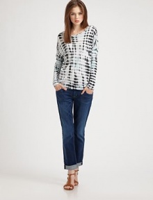Light silk and micromodal jacquard, styled with dropped shoulders for an effortless, modern fit.BoatneckDropped shouldersLong sleevesRaw edge hem90% micromodal/10% silkDry cleanMade in USAModel shown is 5'9 (175cm) wearing US size XS/S. Light silk and micromodal jacquard, styled with dropped shoulders for an effortless, modern fit.BoatneckDropped shouldersLong sleevesRaw edge hem90% micromodal/10% silkDry cleanMade in USAModel shown is 5'9 (175cm) wearing US size XS/S.