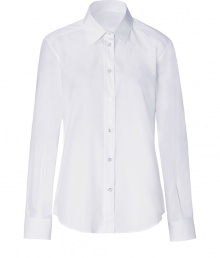 Classic blouse in fine white cotton - Stylish and simultaneously trendy thanks to the narrow-waisted silhouette - Arbitrator blouse cut with collar, long sleeves and button panel - Timeless basic that should be a part of every wardrobe - Combine with leather pants, pencil skirt or designer jeans to create many stylish looks Classic blouse in fine white cotton - Stylish and simultaneously trendy thanks to the narrow-waisted silhouette - Arbitrator blouse cut with collar, long sleeves and button panel - Timeless basic that should be a part of every wardrobe - Combine with leather pants, pencil skirt or designer jeans to create many stylish looks