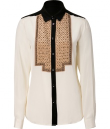Intricately embellished with tonal beaded embroidery, Etros color-blocked stretch silk top adds an exquisite polish to every outfit - Classic collar, button-down front, long sleeves, buttoned cuffs, classic straight fit - Pair with high-waisted pencil skirts and sky-high peep-toes Intricately embellished with tonal beaded embroidery, Etros color-blocked stretch silk top adds an exquisite polish to every outfit - Classic collar, button-down front, long sleeves, buttoned cuffs, classic straight fit - Pair with high-waisted pencil skirts and sky-high peep-toes