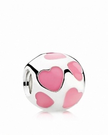 Sterling silver serves as polished backdrop to sweet heart motifs in pink enamel. Charm by PANDORA. Sterling silver serves as polished backdrop to sweet heart motifs in pink enamel. Charm by PANDORA.