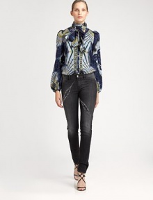 Supple silk charmeuse, printed with a signature kaleidoscopic pattern and tailored with a dramatic bow-tie neckline.Wrap-around bow-tie necklineButton frontLong blouson sleevesAbout 25 from shoulder to hemSilkDry cleanMade in Italy of imported fabricModel shown is 5'11 (180cm) wearing US size 4. Supple silk charmeuse, printed with a signature kaleidoscopic pattern and tailored with a dramatic bow-tie neckline.Wrap-around bow-tie necklineButton frontLong blouson sleevesAbout 25 from shoulder to hemSilkDry cleanMade in Italy of imported fabricModel shown is 5'11 (180cm) wearing US size 4.