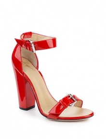 THE LOOKToe and ankle strapsBuckle detailsTHE FITSelf-covered heel, 4½ (115mm)THE MATERIALPatent leather upperLeather lining and soleORIGINMade in Italy THE LOOKToe and ankle strapsBuckle detailsTHE FITSelf-covered heel, 4½ (115mm)THE MATERIALPatent leather upperLeather lining and soleORIGINMade in Italy