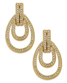 A welcome addition. This pair of door knocker-styled earrings from Eliot Danori is crafted from 18k gold-plated brass with crystal accents adding luster. Approximate drop: 1 inch.