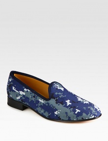 Not your typical military-style camo, this bold, digitized update, with grosgrain trim, is perfect for the contemporary man-of-style.Cotton upperPadded insoleLeather soleMade in Italy Not your typical military-style camo, this bold, digitized update, with grosgrain trim, is perfect for the contemporary man-of-style.Cotton upperPadded insoleLeather soleMade in Italy