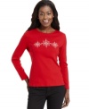 Karen Scott's petite top is perfect for the holiday season! Rhinestones and embroidery create charming snowflakes across the chest.