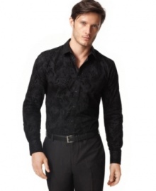 Slim and sleek, this printed INC International Concepts shirt will give your button down collection a stylish boost.