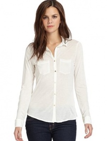 THE LOOKSilk shirt collarFront button closureLong button cuff sleevesSilk chest pocketsSheer silk back panelTHE FITAbout 24 from shoulder to hemTHE MATERIAL85% modal/15% cashmereCARE & ORIGINDry cleanMade in USAModel shown is 5'9½ (176cm) wearing US size Small. THE LOOKSilk shirt collarFront button closureLong button cuff sleevesSilk chest pocketsSheer silk back panelTHE FITAbout 24 from shoulder to hemTHE MATERIAL85% modal/15% cashmereCARE & ORIGINDry cleanMade in USAModel shown is 5'9½ (176cm) wearing US size Small.