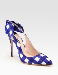 Taffeta in a point toe design with a skinny heel and bow detail. Self-covered heel, 4 (100mm)Taffeta upperLeather lining and solePadded insoleMade in ItalyOUR FIT MODEL RECOMMENDS ordering one half size up as this style runs small. Taffeta in a point toe design with a skinny heel and bow detail. Self-covered heel, 4 (100mm)Taffeta upperLeather lining and solePadded insoleMade in ItalyOUR FIT MODEL RECOMMENDS ordering one half size up as this style runs small.