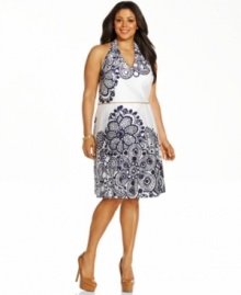 A floral print with a vintage vibe gives this plus size Nine West halter dress a pop of personality. Wear with wedges for a flawless look! A floral print with a vintage vibe gives this plus size Nine West halter dress a pop of personality. Wear with wedges for a flawless look!