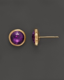 Amethyst and hand-engraved yellow gold stud earrings from Marco Bicego. Amethyst and hand-engraved yellow gold stud earrings from Marco Bicego.
