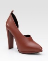 Luxe leather style in an elegant half- d'Orsay shape, finished with a chunky heel and slight platform. Self-covered heel, 5 (125mm) Platform, 1 (25mm) Compares to a 4 heel (100mm) Leather upper Leather lining and sole Padded insole Made in Italy
