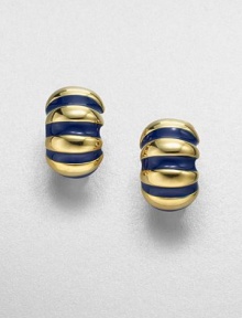 A graphic and textured style in 22k goldplating and glossy enamel. Enamel22k goldplatingLength, about 1Clip-on backMade in USA A graphic and textured style in 22k goldplating and glossy enamel. Enamel22k goldplatingLength, about 1Clip-on backMade in USA