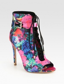 Channel street-chic vibes wearing this satin ankle boot freshened with a lush floral print and suede laces. Self-covered heel, 4½ (115mm)Satin upper with suede lacesAdjustable ankle strapLeather lining and solePadded insoleImported Channel street-chic vibes wearing this satin ankle boot freshened with a lush floral print and suede laces. Self-covered heel, 4½ (115mm)Satin upper with suede lacesAdjustable ankle strapLeather lining and solePadded insoleImported