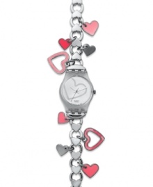 Wear your heart on your wrist with this darling charm bracelet watch from Swatch's You're My Love collection.