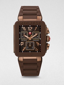 From the Jelly Bean Collection. A sporty yet sleek style with technical features in durable brown ion-plated stainless steel. Quartz movementWater resistant to 5 ATMRectangular brown ion-plated stainless steel case, 33mm (1.3) X 35.5mm (1.4)Logo accented silicone bezelBrown enamel dialNumeral and dot hour markersSecond hand Brown silicone strapImported From the Jelly Bean Collection. A sporty yet sleek style with technical features in durable brown ion-plated stainless steel. Quartz movementWater resistant to 5 ATMRectangular brown ion-plated stainless steel case, 33mm (1.3) X 35.5mm (1.4)Logo accented silicone bezelBrown enamel dialNumeral and dot hour markersSecond hand Brown silicone strapImported
