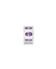 The elegant rondelle bead in sterling silver sparkles with purple cubic zirconia accents. Donatella is a playful collection of charm bracelets and necklaces that can be personalized to suit your style! Available exclusively at Macy's. The elegant rondelle bead in sterling silver sparkles with purple cubic zirconia accents. Donatella is a playful collection of charm bracelets and necklaces that can be personalized to suit your style! Available exclusively at Macy's.