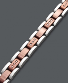 Industrial appeal. This structured men's bracelet shines with the addition of round-cut diamonds (1/3 ct. t.w.) set in brown ion-plated stainless steel and stainless steel. Approximate length: 8-1/2 inches. Industrial appeal. This structured men's bracelet shines with the addition of round-cut diamonds (1/3 ct. t.w.) set in brown ion-plated stainless steel and stainless steel. Approximate length: 8-1/2 inches.