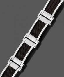 Reliably stylish. A style to stand the test of time, this stainless steel men's bracelet features black ion-plated accents and a sturdy cable link design. Approximate length: 8-1/2 inches. Reliably stylish. A style to stand the test of time, this stainless steel men's bracelet features black ion-plated accents and a sturdy cable link design. Approximate length: 8-1/2 inches.