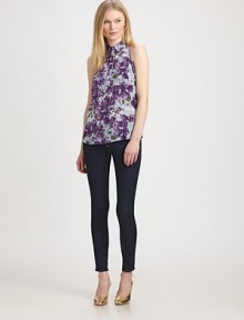 Lush, floral-print silk elevates this chic button down tailored with a flared hem.Pint collarSleevelessButton-down frontAbout 32 from shoulder to hemSilkDry cleanMade in USA of imported fabricModel shown is 5'9½ (176cm) wearing US size 4.