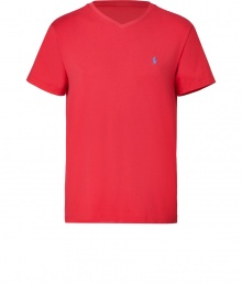 Classic spring red jersey medium fit t-shirt - Update your wardrobe staples with this comfortable yet stylish t-shirt - Flattering V-neck cut with small Polo logo on chest - Wear with cargo pants, trainers, and a cashmere cardigan for everyday - Try with straight leg jeans, a blazer, and boots Classic spring red jersey medium fit t-shirt - Update your wardrobe staples with this comfortable yet stylish t-shirt - Flattering V-neck cut with small Polo logo on chest - Wear with cargo pants, trainers, and a cashmere cardigan for everyday - Try with straight leg jeans, a blazer, and boots