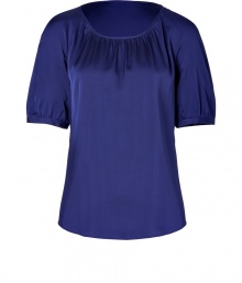 An essential separate packed with pairing possibilities, Hugos stretch silk top guarantees a feminine polish to your look - Round gathered neckline, short sleeves, softly rounded hemline - Easy tailored fit - Team with a blazer, pencil skirt and leather carryall tote for work An essential separate packed with pairing possibilities, Hugos stretch silk top guarantees a feminine polish to your look - Round gathered neckline, short sleeves, softly rounded hemline - Easy tailored fit - Team with a blazer, pencil skirt and leather carryall tote for work