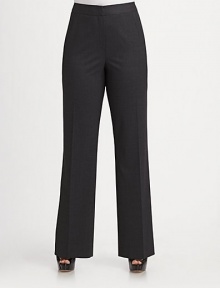 Chic, tailored design in rich wool with just a hint of stretch for a modern fit.Midrise waistband with concealed button closure Zipper fly Flat front Back darts for shaping Inseam, about 33 96% virgin wool/4% elastane Dry clean Imported Chic, tailored design in rich wool with just a hint of stretch for a modern fit.Midrise waistband with concealed button closure Zipper fly Flat front Back darts for shaping Inseam, about 33 96% virgin wool/4% elastane Dry clean Imported