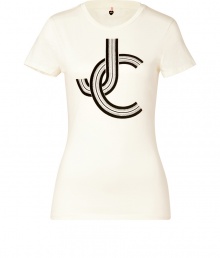 Casual looks get a sporty luxe finish with Juicy Coutures flocked logo short sleeved tee - Rounded neckline, short sleeves, metallic trim - Slim fitting silhouette - Pair with jeans, mini-skirts or cuffed shorts Casual looks get a sporty luxe finish with Juicy Coutures flocked logo short sleeved tee - Rounded neckline, short sleeves, metallic trim - Slim fitting silhouette - Pair with jeans, mini-skirts or cuffed shorts
