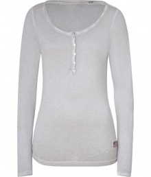 Work an effortless edge into your casual staples with True Religions stone heather henley, detailed in a super soft mix of lightweight cotton-modal - Scoop neckline, long sleeves, logo patch and printing on front and back at hemline - Slim fit - Wear with casual separates and shearling-lined boots Work an effortless edge into your casual staples with True Religions stone heather henley, detailed in a super soft mix of lightweight cotton-modal - Scoop neckline, long sleeves, logo patch and printing on front and back at hemline - Slim fit - Wear with casual separates and shearling-lined boots