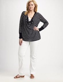Nautical stripes and a flattering cowlneck give this design a classic and feminine look. CowlneckLong sleevesFront and back seamsSolid-color cuffsBuilt-in tank includedAbout 29 from shoulder to hemCottonHand washImported Nautical stripes and a flattering cowlneck give this design a classic and feminine look. CowlneckLong sleevesFront and back seamsSolid-color cuffsBuilt-in tank includedAbout 29 from shoulder to hemCottonHand washImported
