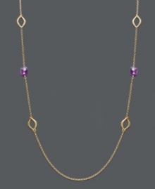 Layer-able links with a pop of purple will have you looking perfectly polished. Studio Silver's long, trendy necklace features intricately-etched teardrop links and oval-cut amethyst beads (10 ct. t.w.). Crafted in 18k gold over sterling silver. Approximate length: 38 inches. Layer-able links with a pop of purple will have you looking perfectly polished. Studio Silver's long, trendy necklace features intricately-etched teardrop links and oval-cut amethyst beads (10 ct. t.w.). Crafted in 18k gold over sterling silver. Approximate length: 38 inches.
