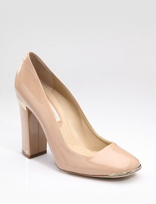 Vintage, faux patent-leather style with a chunky, starlet-inspired heel, rounded toe and glimmering goldtone accents. Self-covered heel, 4 (100mm) Covered platform, ¼ (5mm) Compares to a 3¾ heel (95mm) 52% polyurethane/31% polyester/17% cotton upper Faux leather sole Padded insole Made in ItalyOUR FIT MODEL RECOMMENDS ordering true size. Vintage, faux patent-leather style with a chunky, starlet-inspired heel, rounded toe and glimmering goldtone accents. Self-covered heel, 4 (100mm) Covered platform, ¼ (5mm) Compares to a 3¾ heel (95mm) 52% polyurethane/31% polyester/17% cotton upper Faux leather sole Padded insole Made in ItalyOUR FIT MODEL RECOMMENDS ordering true size.