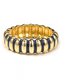 Take a detailed approach to dressing with this gold-plated ridged bracelet from Kenneth Jay Lane, sure to add hard-hitting shine. Take a detailed approach to dressing with this gold-plated ridged bracelet from Kenneth Jay Lane, sure to add hard-hitting shine.