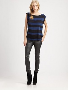 Bold stripes add just the right graphic pop to this casual silk style.BoatneckRolled sleevesPullover styleAbout 24 from shoulder to hemSilkDry cleanImportedModel shown is 5'9 (175cm) wearing US size Small. Bold stripes add just the right graphic pop to this casual silk style.BoatneckRolled sleevesPullover styleAbout 24 from shoulder to hemSilkDry cleanImportedModel shown is 5'9 (175cm) wearing US size Small.