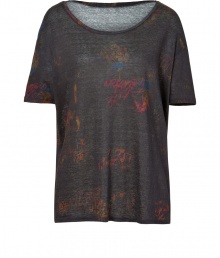 Work a Downtown edge into your contemporary casual separates with Iros impossibly cool printed linen tee - Wide neckline, short sleeves - Boxy straight fit - Perfect for tucking into pleated shorts, or layering with leather leggings and cozy modern knits Work a Downtown edge into your contemporary casual separates with Iros impossibly cool printed linen tee - Wide neckline, short sleeves - Boxy straight fit - Perfect for tucking into pleated shorts, or layering with leather leggings and cozy modern knits