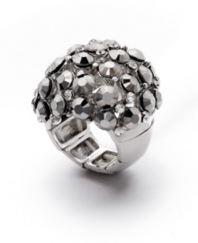 Add a rich pop of color to your look in this sweet metallic style. Style&co.'s dramatic dome-shaped ring features a chic circular pattern with sparkling accents. Crafted in hematite tone mixed metal. Ring stretches to fit finger. Approximate size 1-1/4 inches. Add a rich pop of color to your look in this sweet metallic style. Style&co.'s dramatic dome-shaped ring features a chic circular pattern with sparkling accents. Crafted in hematite tone mixed metal. Ring stretches to fit finger. Approximate size 1-1/4 inches.