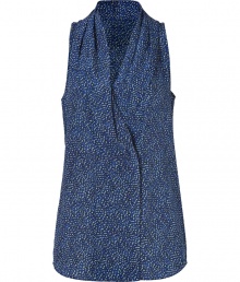 Ultra feminine with a hint of menswear, Rachel Zoes silk print top is a chic way to modernize your look - Shawl collar, sleeveless, wrapped V-neckline, double-breasted button-down front, shirttail hemline, longer back - Loose fit - Wear with leather leggings and statement ankle boots Ultra feminine with a hint of menswear, Rachel Zoes silk print top is a chic way to modernize your look - Shawl collar, sleeveless, wrapped V-neckline, double-breasted button-down front, shirttail hemline, longer back - Loose fit - Wear with leather leggings and statement ankle boots