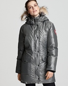 An update to the original Trillium Parka, Canada Goose's poly-nylon version lends sporty shimmer to chilly climes. The hood boasts a removable coyote fur ruff and concealed snap collar for added warmth. An update to the original Trillium Parka, Canada Goose's poly-nylon version lends sporty shimmer to chilly climes. The hood boasts a removable coyote fur ruff and concealed snap collar for added warmth.