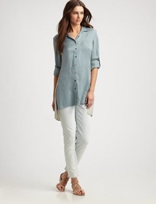 Muted colorblocking lends a tranquil look to this elegant tunic.Collar neckRoll-tab sleevesButton frontHigh-low hemPleat detail at back yokeAbout 30 from shoulder to hem51% viscose/49% silkDry cleanImported Model shown is 5'10 (177cm) wearing US size 4. OUR FIT MODEL RECOMMENDS ordering true size. Muted colorblocking lends a tranquil look to this elegant tunic.Collar neckRoll-tab sleevesButton frontHigh-low hemPleat detail at back yokeAbout 30 from shoulder to hem51% viscose/49% silkDry cleanImported Model shown is 5'10 (177cm) wearing US size 4. OUR FIT MODEL RECOMMENDS ordering true size.