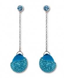Blues traveler: Wherever you wear Swarovski's striking linear earrings, you'll be sure to make a glamorous impression! Inspired by a delicate water droplet, they showcase Indicolite crystal drops embellished by aquamarine crystal Pointiage for maximum brilliance. Set in silver tone mixed metal. Approximate drop: 2-4/10 inches. Blues traveler: Wherever you wear Swarovski's striking linear earrings, you'll be sure to make a glamorous impression! Inspired by a delicate water droplet, they showcase Indicolite crystal drops embellished by aquamarine crystal Pointiage for maximum brilliance. Set in silver tone mixed metal. Approximate drop: 2-4/10 inches.