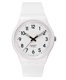 With the look of freshly fallen snow, this pure white Swatch watch from the Just White collection lends a spotless look.