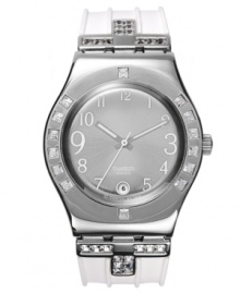 Fresh glamour, by Swatch. With a versatile rubber strap, this casual watch from the Fancy Me collection is an elegant choice for seasonal looks. Fresh glamour, by Swatch. With a versatile rubber strap, this casual watch from the Fancy Me collection is an elegant choice for seasonal looks.