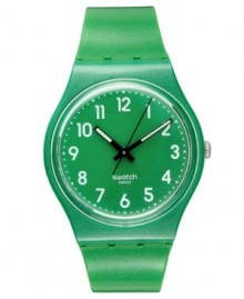 Throw on some metal with this Flaky Green watch from Swatch. Throw on some metal with this Flaky Green watch from Swatch.